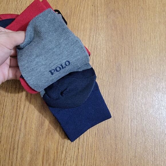 Polo Ralph Lauren Men's Dress Casual Crew Socks Argyle Solid Pattern Navy Gray - Picture 3 of 7